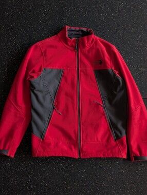 The North Face Softshell Jacket Mens Red Black Full Zip Fleece Lined Medium